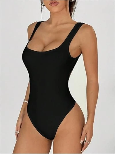 Poj niam Sexy Backless Bodysuit Sexy Square Neck Tes Tsho